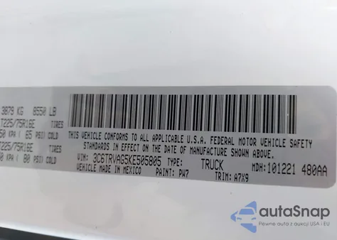 2019 Ram Promaster 1500 Low Roof 136 Wb from USA, damaged, VIN 3C6TRVAG5KE505805
